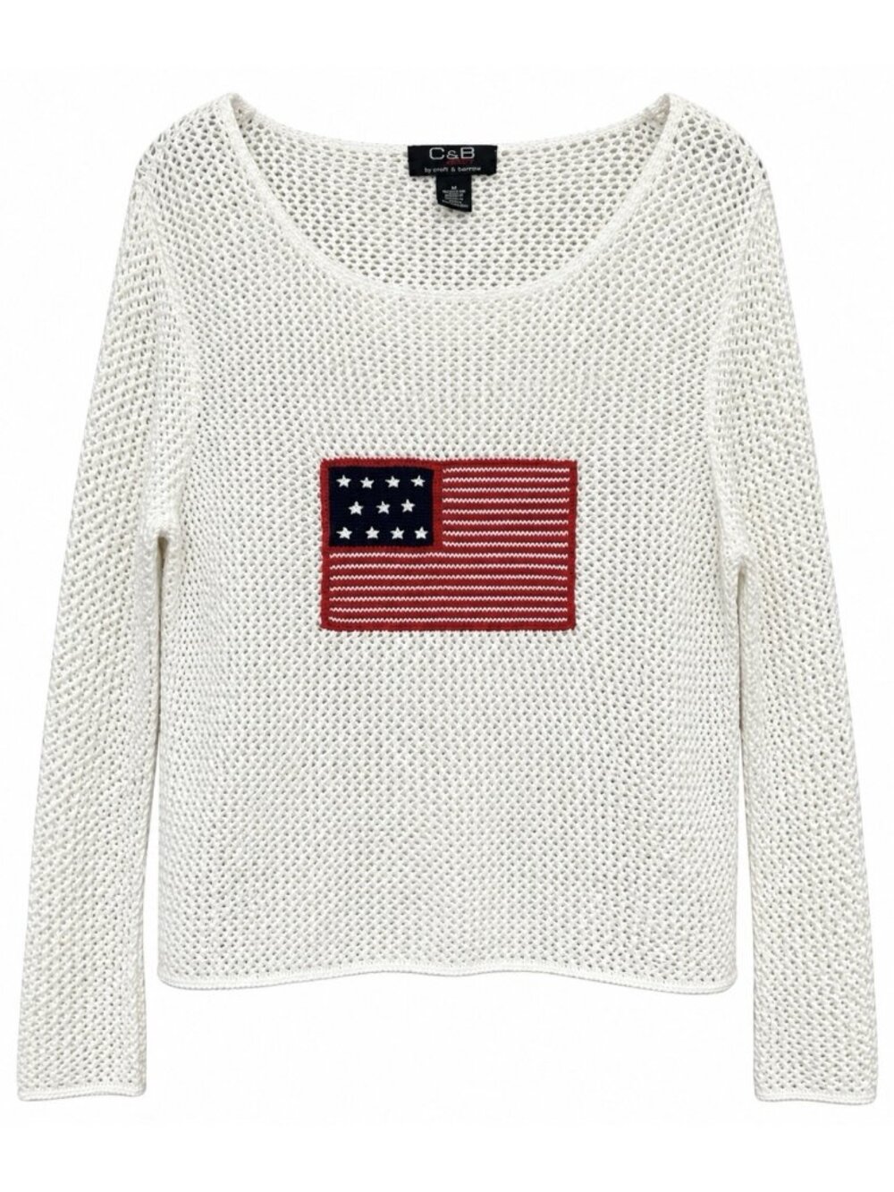 Croft & Barrow Sport American Flag Open Knit Sweater Medium White Beach Vacation